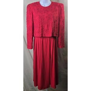 Talbots Red Maxi Dress Sz 12 w/ Beaded Long Sleeve Jacket Top (Missing Hook)